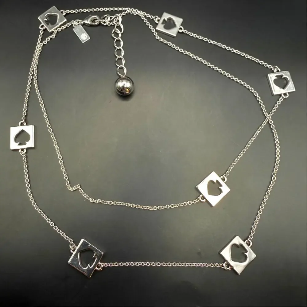Kate Spade Hole Punch Square Logo Silver Tone Flapper Opera Station Necklace 32